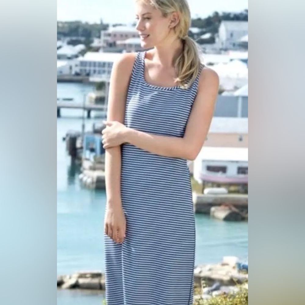 J McLaughlin Dress Women's‎ Maxi Casual Travel Striped Stretch Blue White Small